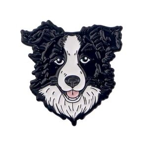 Black and White Border Collie Dog Head Enamel Metal Pin